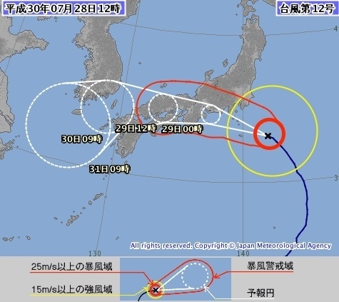 図2　台風12号の進路予想図（7月28日12時の予想）