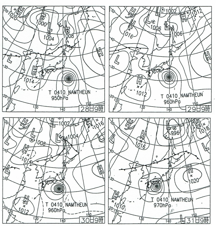 図3　地上天気図（7月28日9時～31日9時）