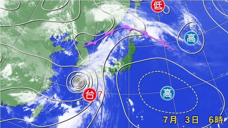 図1　台風7号をとりまく雲の状況（7月3日6時）