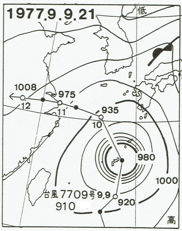 図3　昭和52年9月9日21時の地上天気図