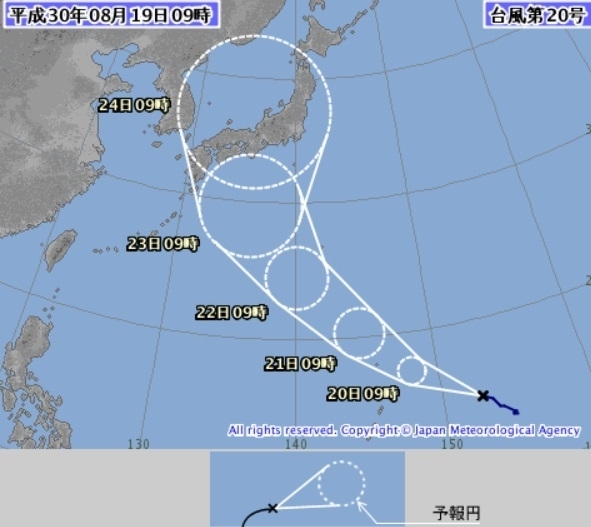 図3　台風20号の進路予報（8月19日９時）