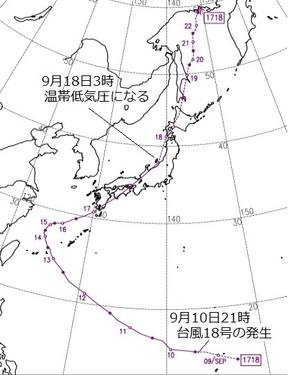 図2　平成29年の台風18号の経路 