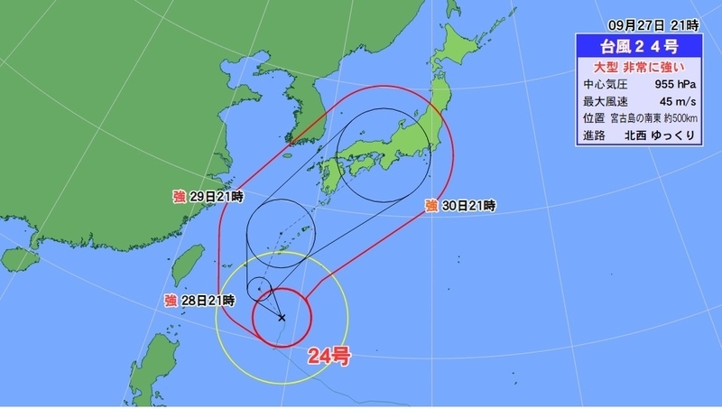 図5　台風24号の強度予報（9月27日21時の予報）