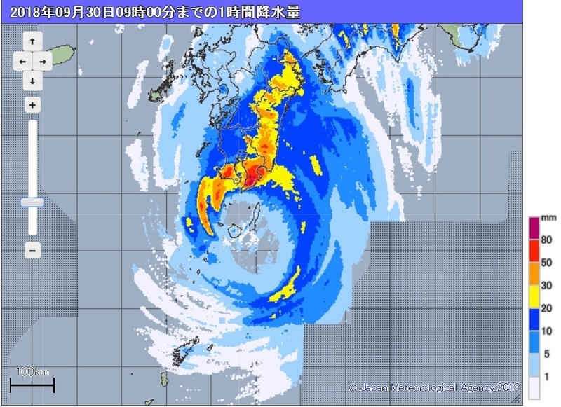 図2　台風24号のレーダー画像（9月30日9時00分）