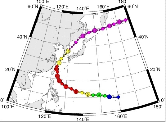 図2　平成6年（1994年）の台風29号の経路