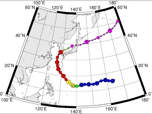 図3　平成28年（2016年）の台風18号の経路