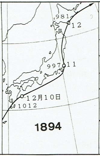 図2　明治27年（1894年）12月10日に房総半島に上陸した例