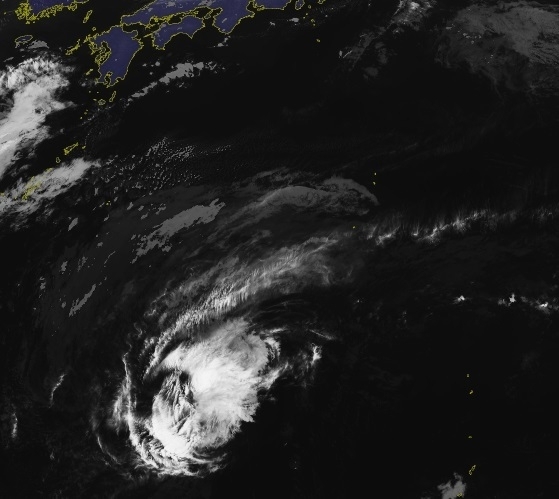 図2　変形した台風28号を取り巻く雲（11月26日0時の赤外画像）