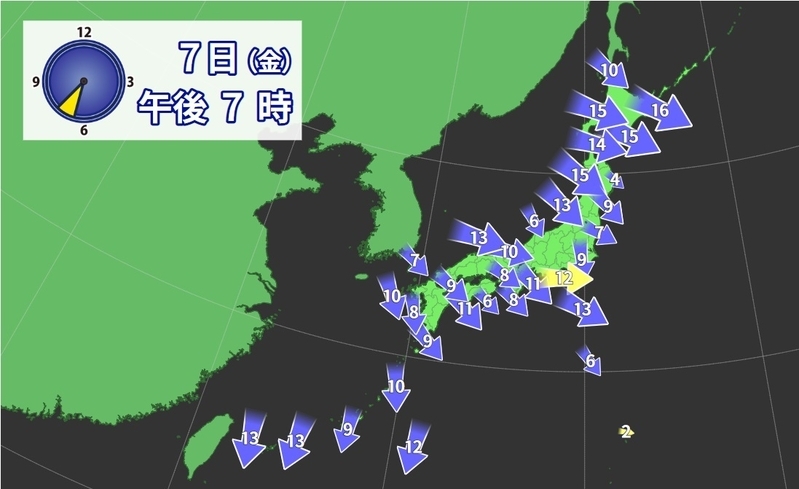 図2　日本付近の風の予想（12月7日19時）