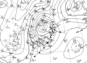 図1　地上天気図（平成9年（1997年）1月2日3時）