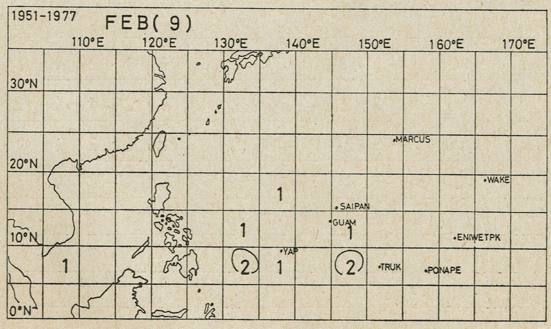 図4　海域別台風発生数の分布（2月）