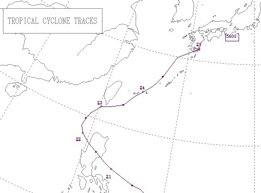 図4　唯一の4月上陸台風となった昭和31年（1956年）の台風3号の経路