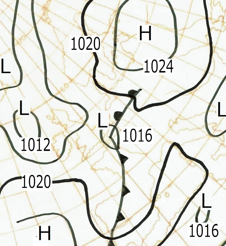 図　平成28年（2016年）6月23日の昼頃の地上天気図