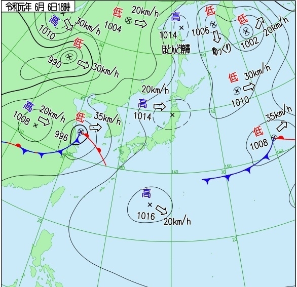 図1　地上天気図（6月6日18時）