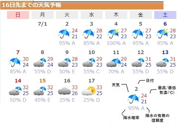 図5　宮崎の16日先までの天気予報