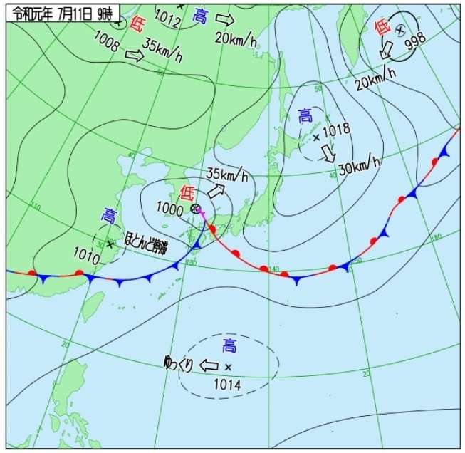図1 地上天気図(7月11日9時)