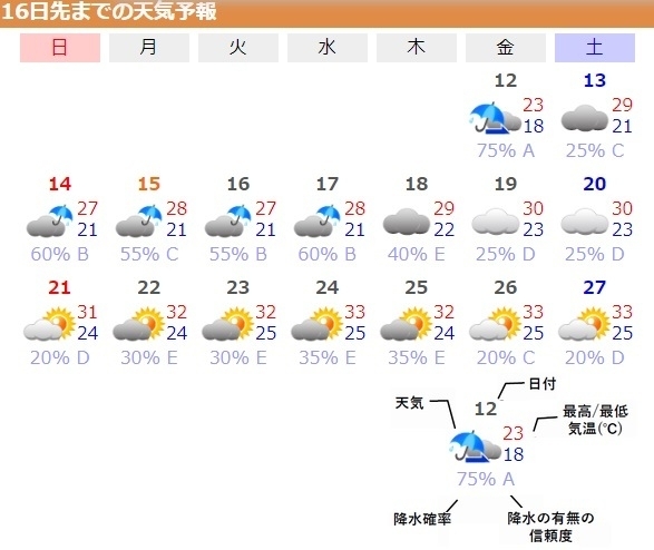 図4　東京の16日先までの天気予報