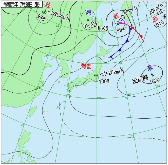 図1　地上天気図（7月28日3時）