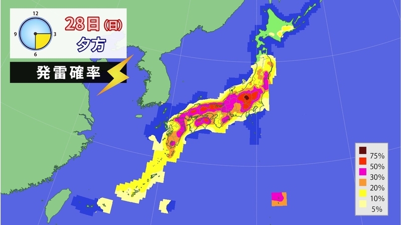 図2　全国の発雷確率（7月28日夕方）