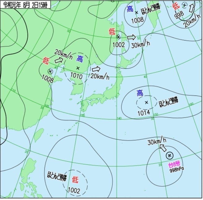 図1　地上天気図（8月2日15時）