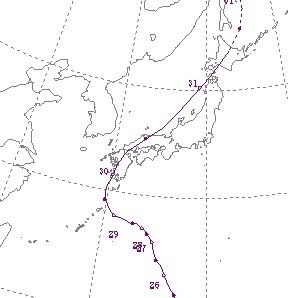 図5　平成16年（2004年）の台風16号の経路図