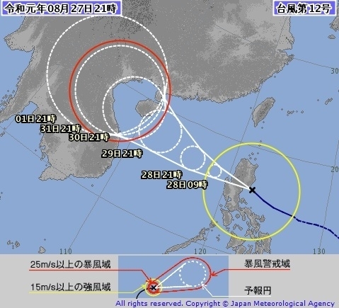 図1　台風の進路予報（8月27日21時）