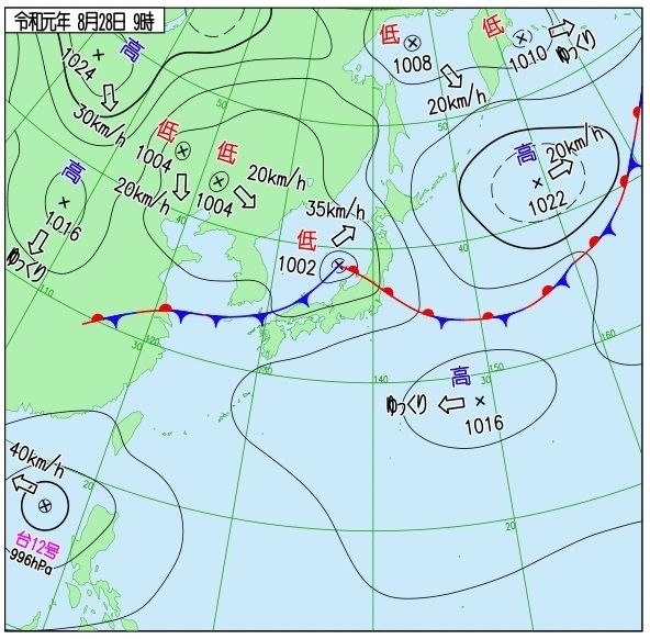 図1　地上天気図（8月28日9時）