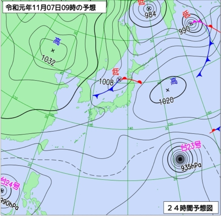 図1　予想天気図（11月7日9時の予報）