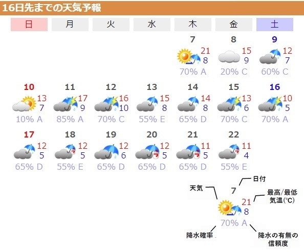 図6　新潟の16日先までの天気予報