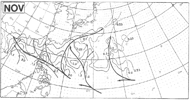 図2　11月の台風の平均経路