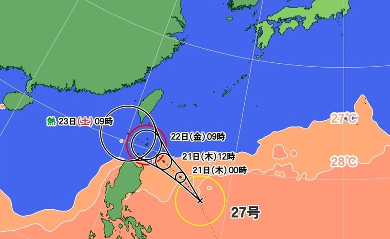図3　台風27号の進路予報（11月20日12時）