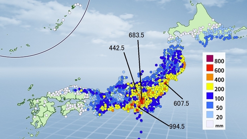 図4　全国の3日間の降水量（11月11日から13日）