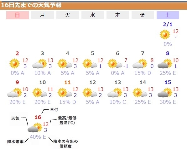 図3　東京の15%日先までの天気予報
