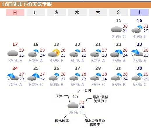図6　那覇の16日先までの天気予報