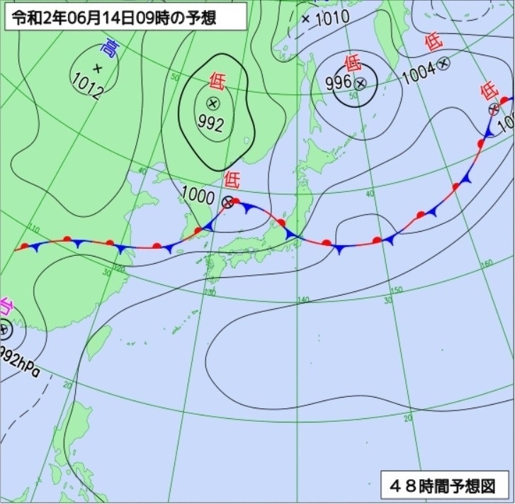 図4　予想天気図（6月14日9時の予報）