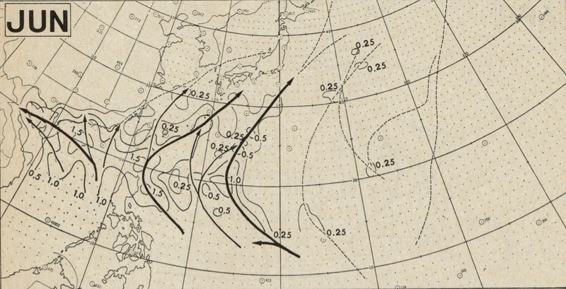 図2　6月の平均的な台風経路図