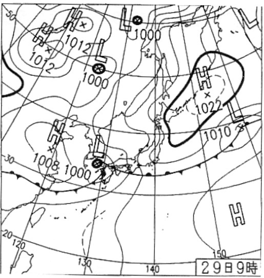 図6　地上天気図（平成11年（1999年）6月29日9時）