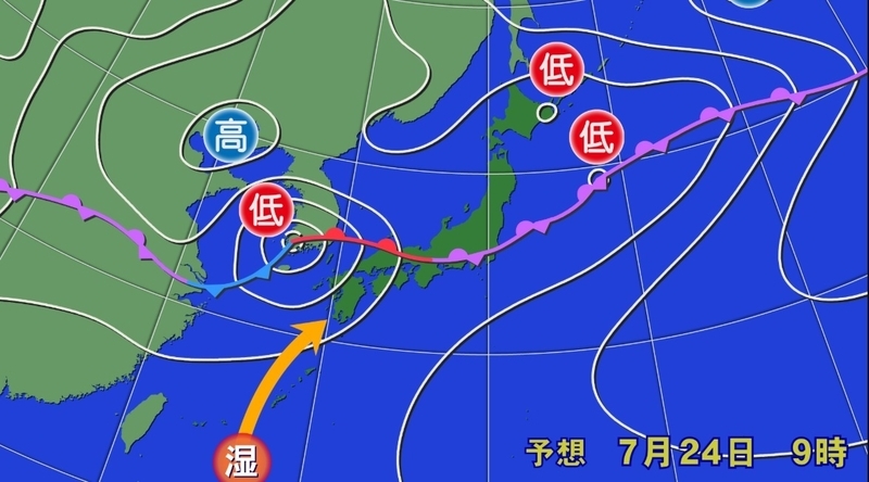 図1　予想天気図（7月24日9時の予想）