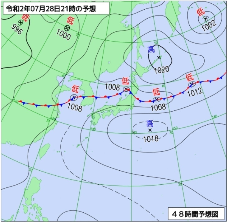 図2 予想天気図(7月28日21時の予想)