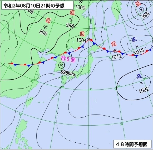 図3　予想天気図（8月10日21時の予想）