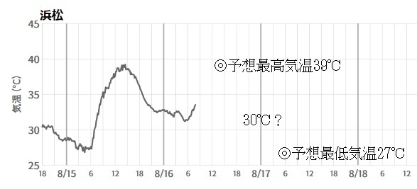 図1　浜松の気温変化（8月15日から16日）
