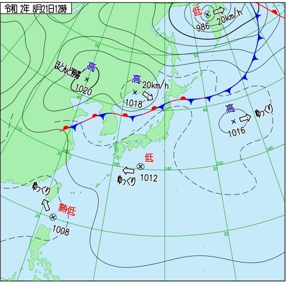 図2　地上天気図（8月21日12時）