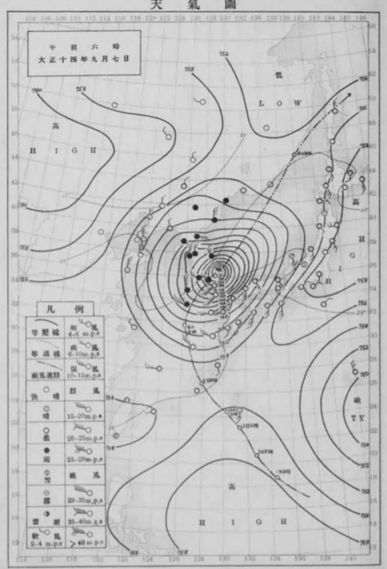 図6　大正14年（1925年）9月7日の地上天気図