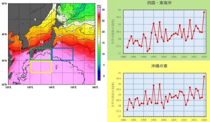 図4　四国・東海沖と沖縄の東海上の海面水温