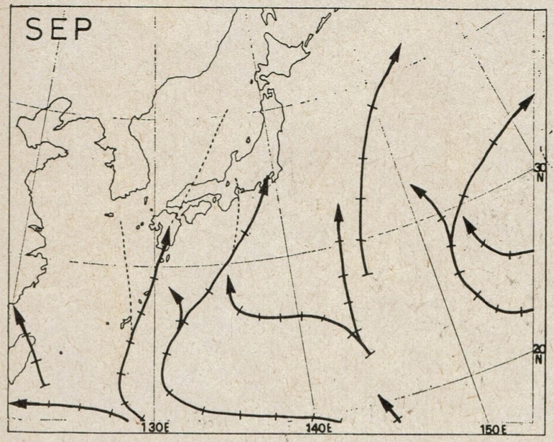 図4　台風の進行速度を加味した平均経路（9月）