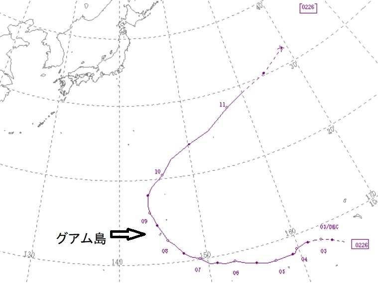 図2　平成14年（2002年）の台風26号の経路図