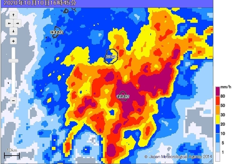 図3　伊豆諸島の猛烈な雨（10月10日16時45分）