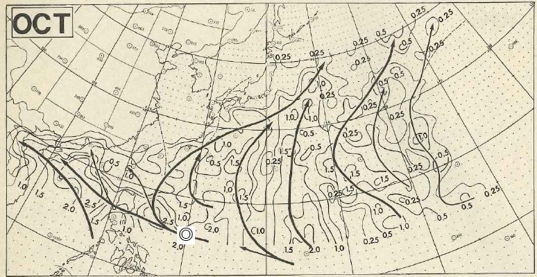 図2　10月の台風の平均経路