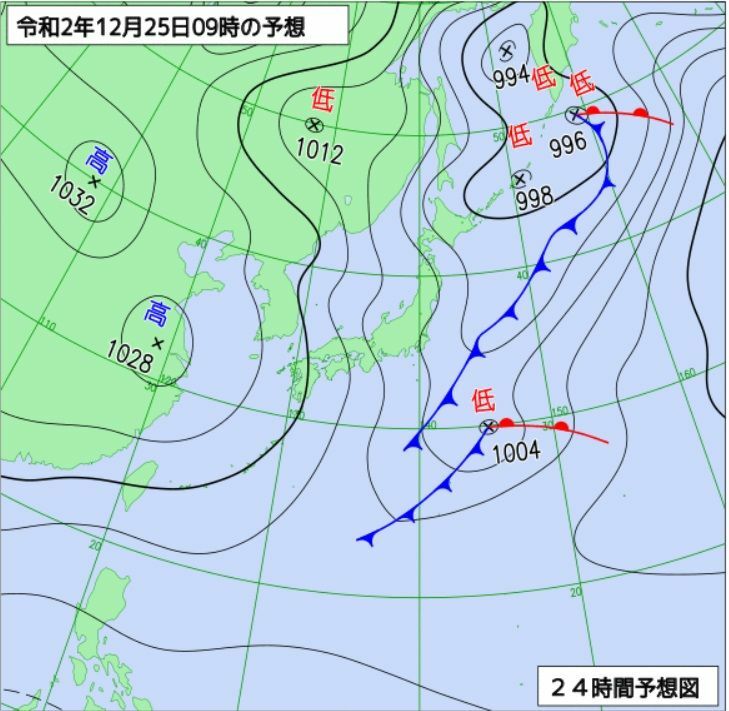 図2　予想天気図（12月25日9時の予想）