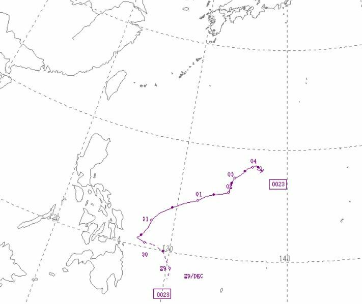 図2　平成の越年台風（平成12年（2000年）台風23号）の経路